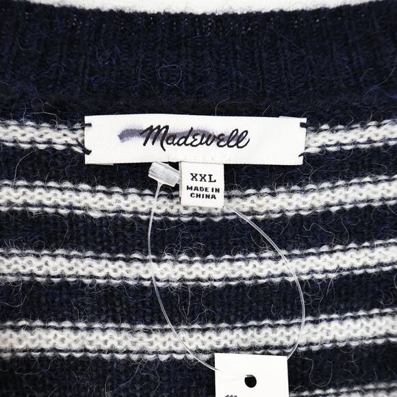 NWT Madewell Mixed-Yarn Cotton Alpaca Striped Sweater In Navy Cream Size XXL - Picture 9 of 11